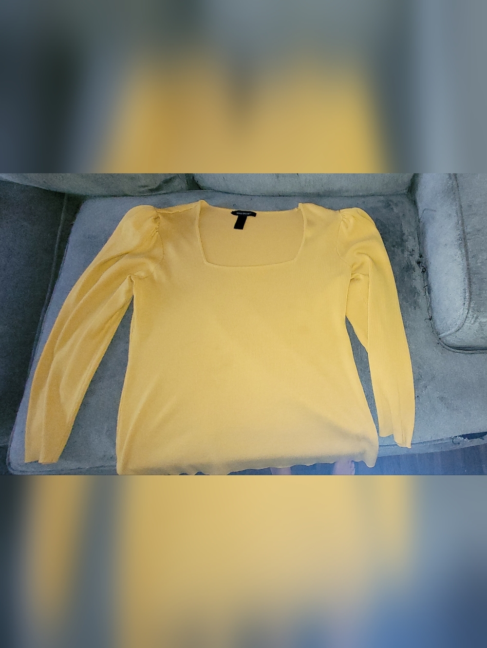 Ashley Stewart Yellow Square Neck Long Sleeve Top